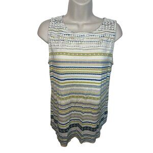 ANN TAYLOR FACTORY Women's Size Medium Crochet Detail Knit Striped Tank